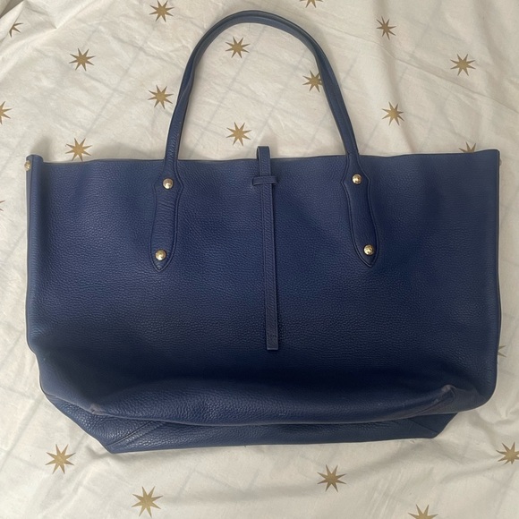 Large Annabel Ingall Blue Leather Tote Shoulder Bag Handbag - Picture 5 of 11